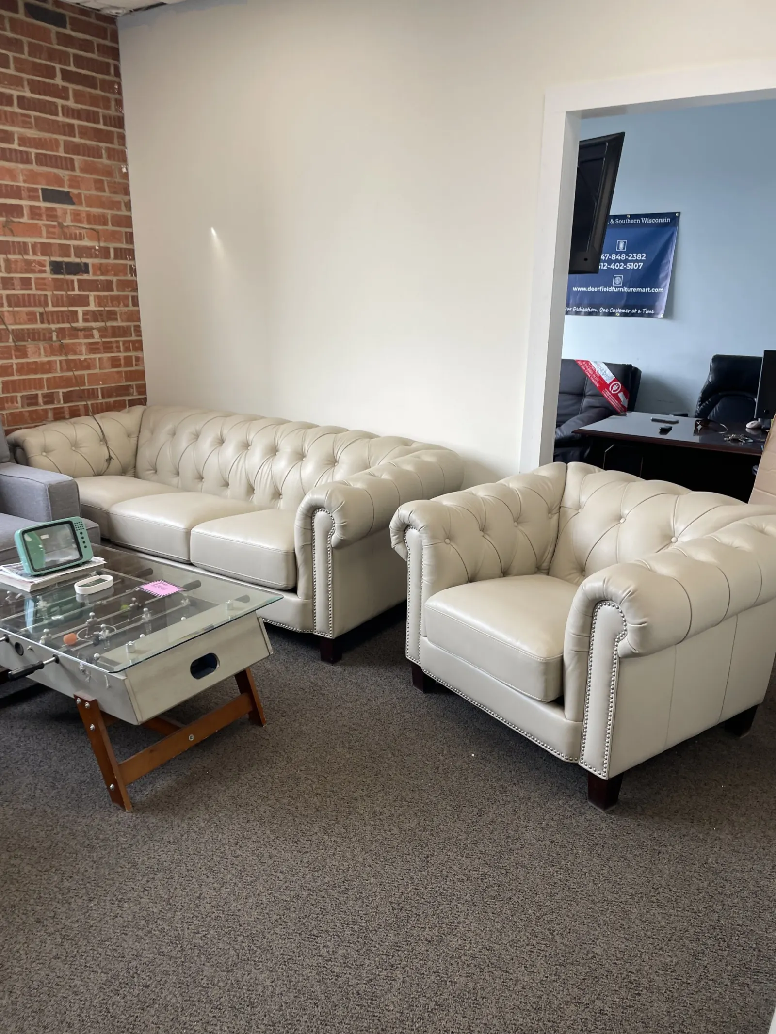 Baldwin Top Grain Leather Sofa Collection Ivory - Image 3