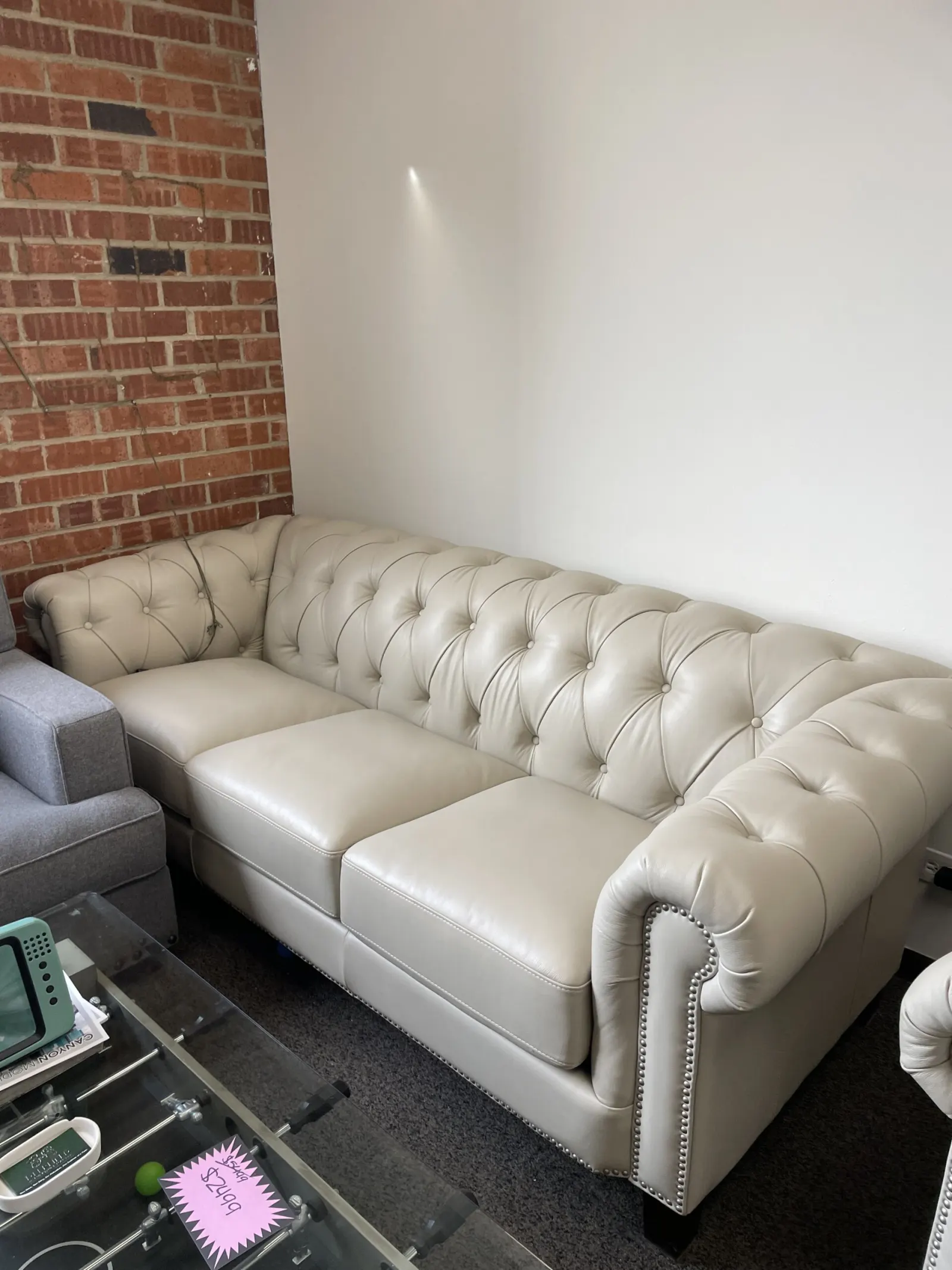 Baldwin Top Grain Leather Sofa Collection Ivory - Image 5