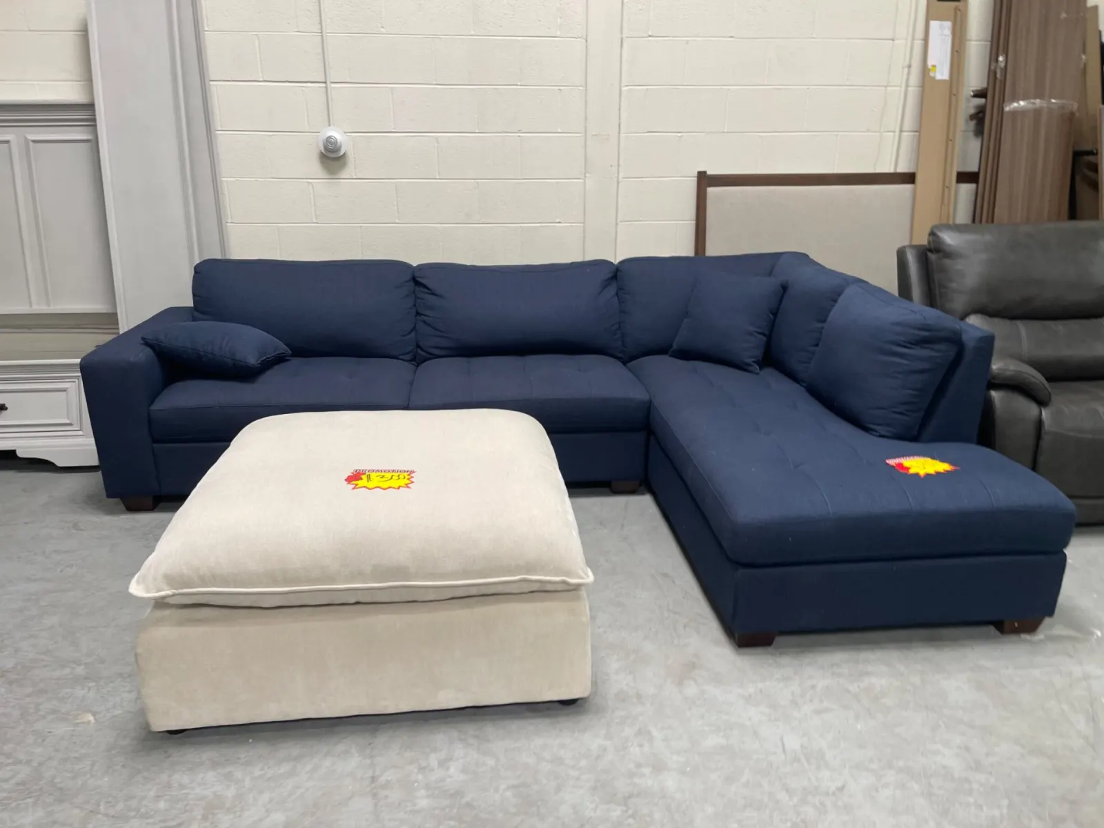 Blue Miles Fabric Sectional with Storage Ottoman