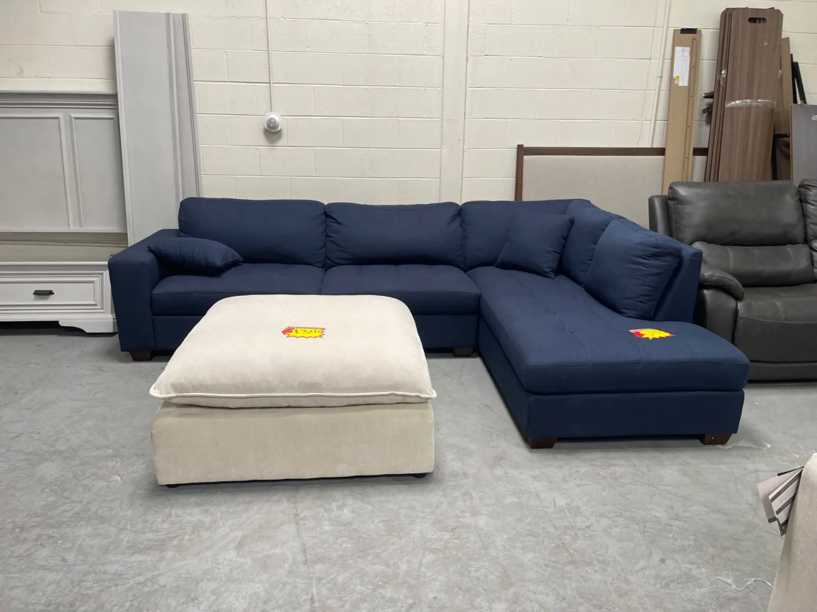 Blue Miles Fabric Sectional with Storage Ottoman - Image 2
