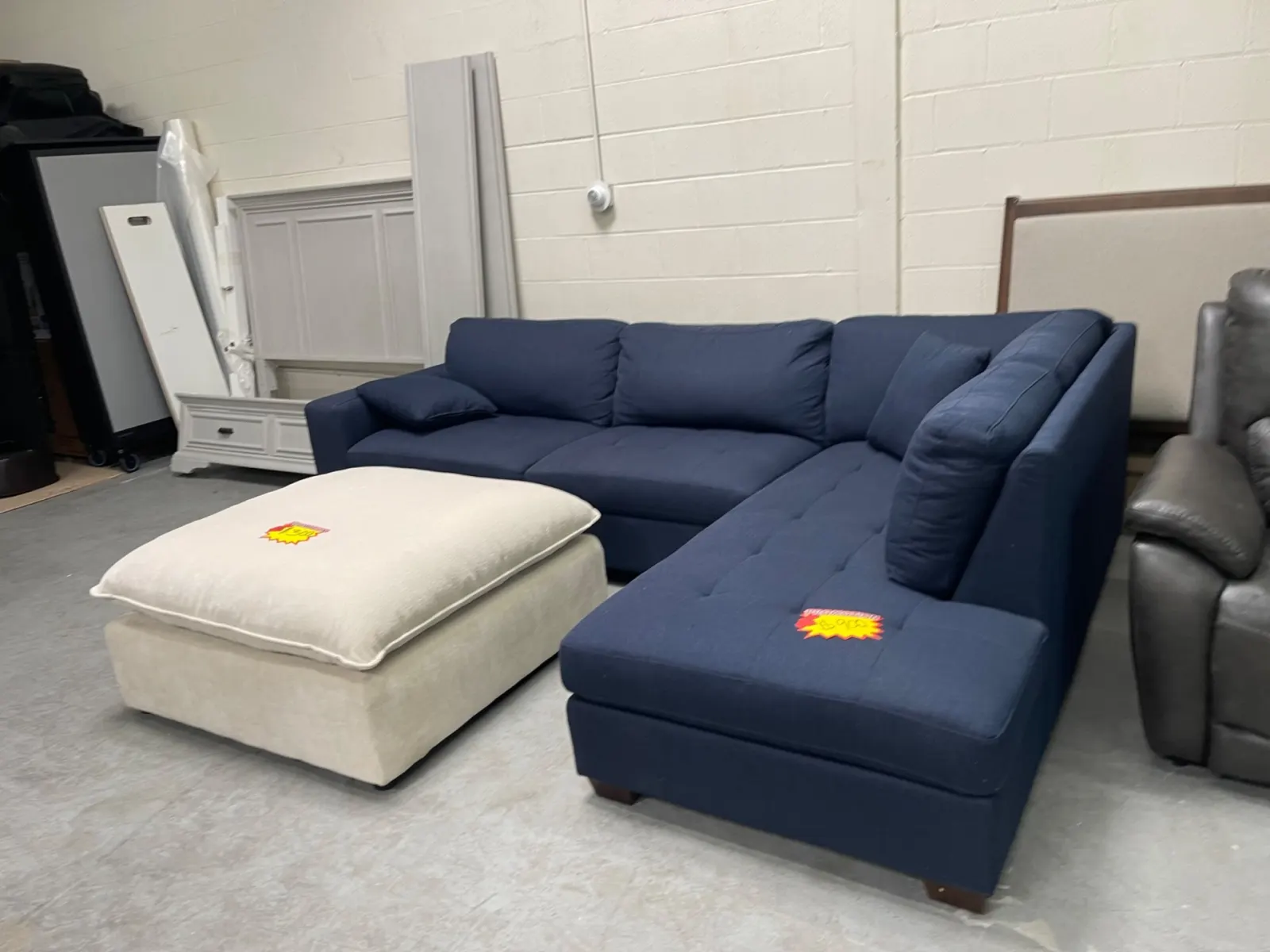 Blue Miles Fabric Sectional with Storage Ottoman - Image 6