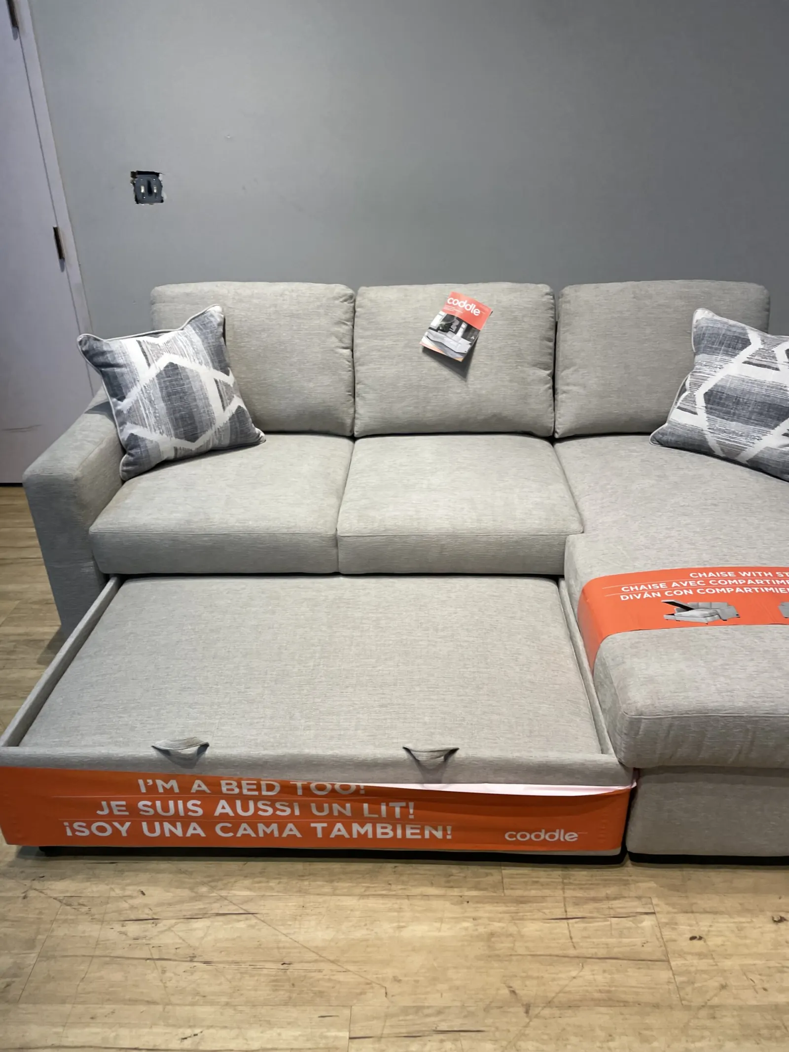 Coddle Aria Fabric Sleeper Sofa With Chaise Beige - Image 2