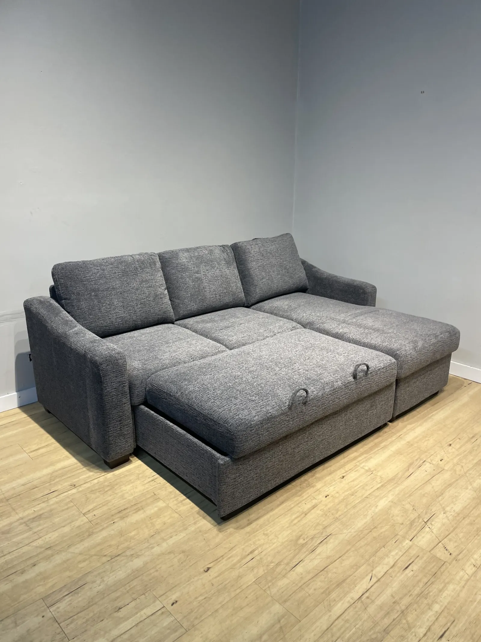 Coddle Aria Fabric Sleeper Sofa with Chaise, Dark Gray