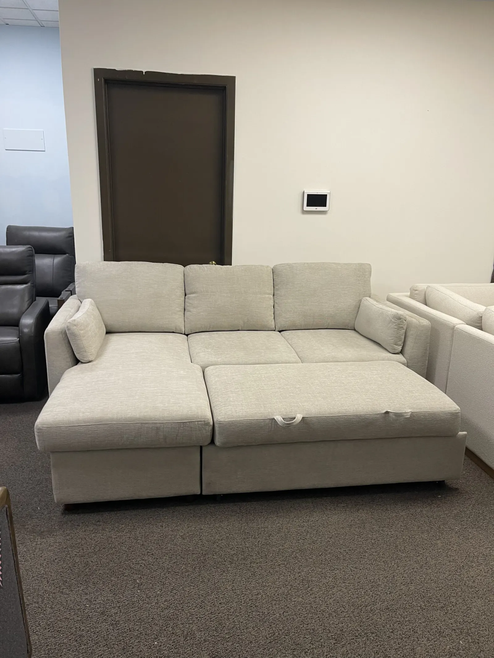 Coddle Luke Fabric Sleeper Sofa with Reversible Chaise and Storage, Beige