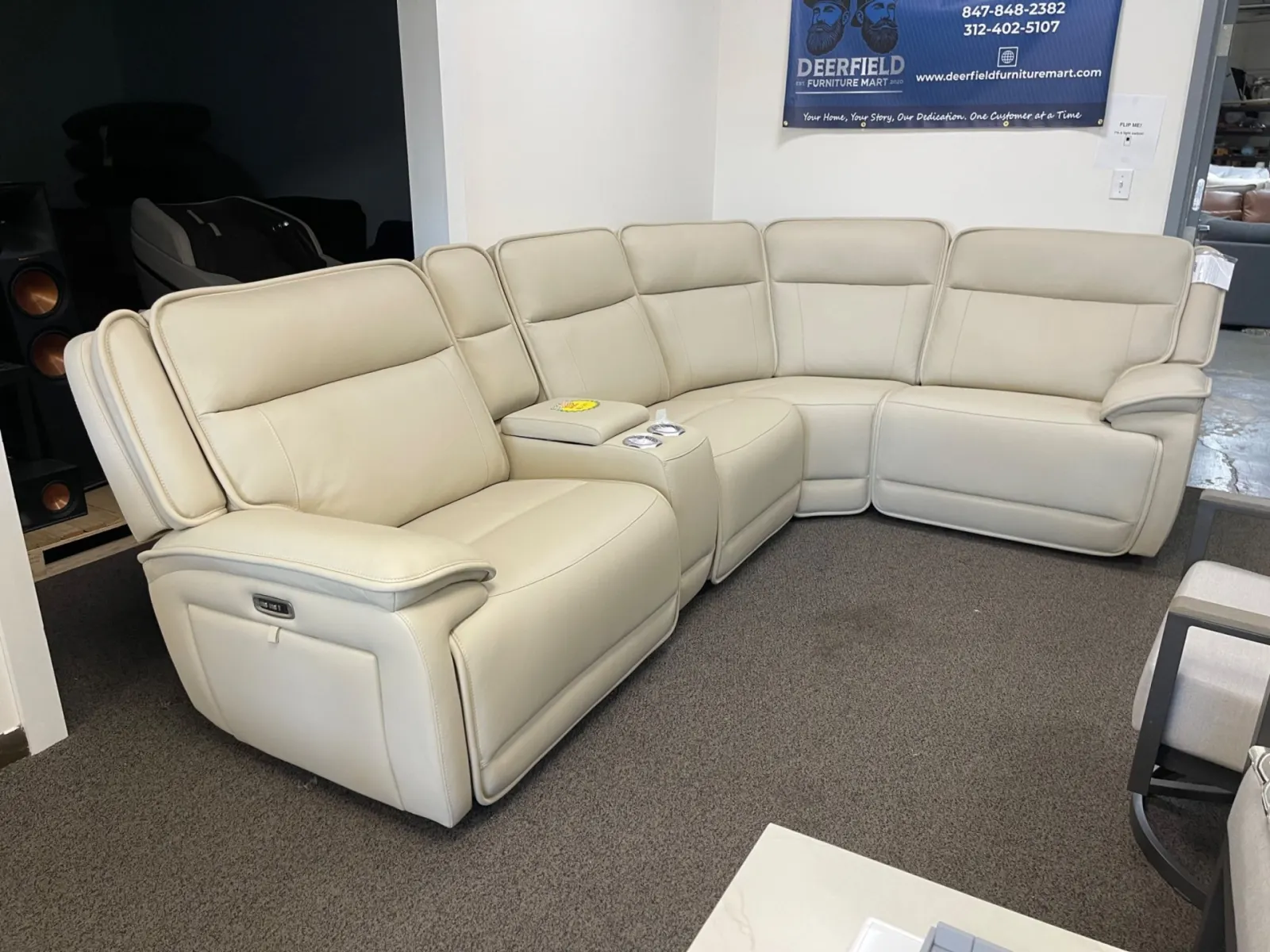 Double Deal 5-Piece Dual Power Leather Reclining Modular Sectional