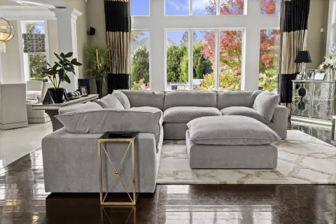Gray Modular Cloud Couch Sectional 6 Pieces including Ottoman (Cat-5 Fabric) - Photo 1