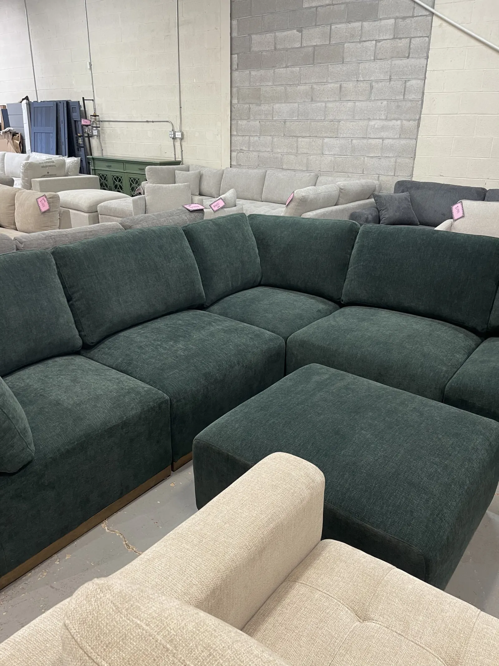 Henredon Murphy Fabric 6 Piece Modular Sectional With Ottoman Green - Image 3