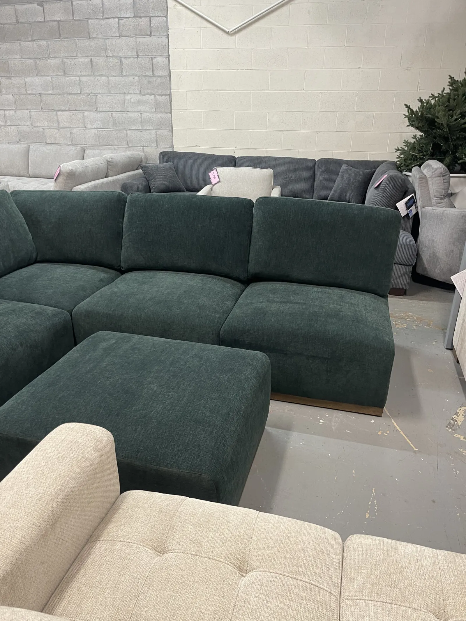 Henredon Murphy Fabric 6 Piece Modular Sectional With Ottoman Green - Image 4