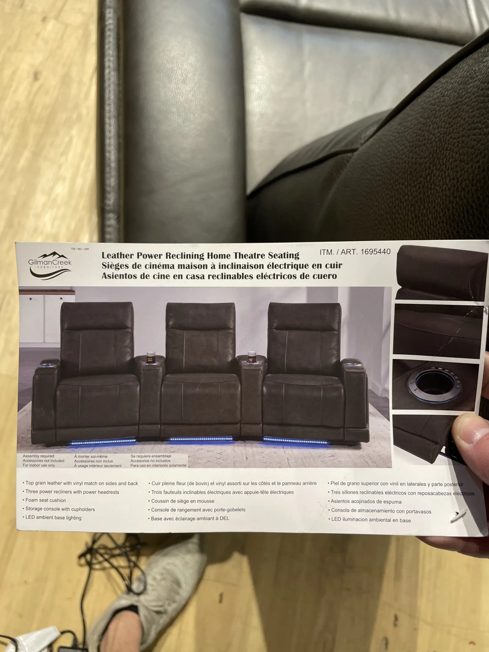 Issac Leather Power Reclining Home Theater Seating Dark Gray - Image 8