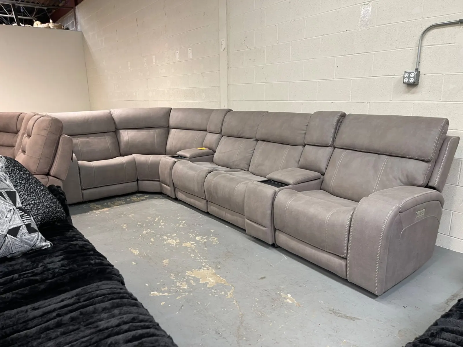 Newberry Fabric Power Reclining Sectional with Power Headrest & Power Lumbar
