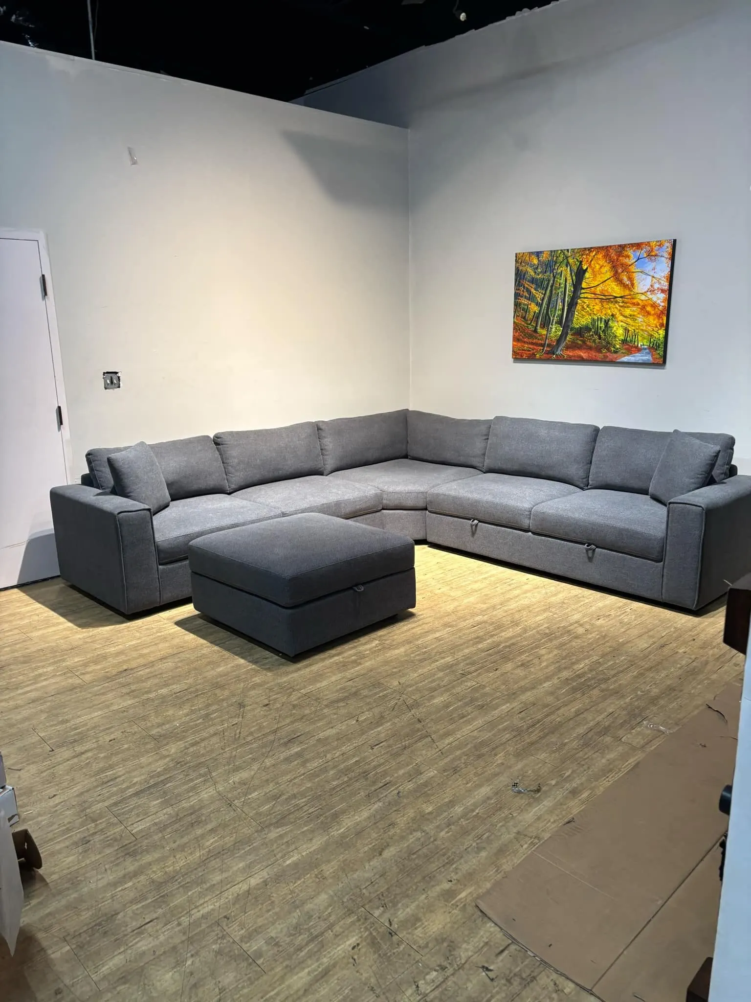 Thomasville Bryden Fabric Sectional with Storage Seats and Ottoman