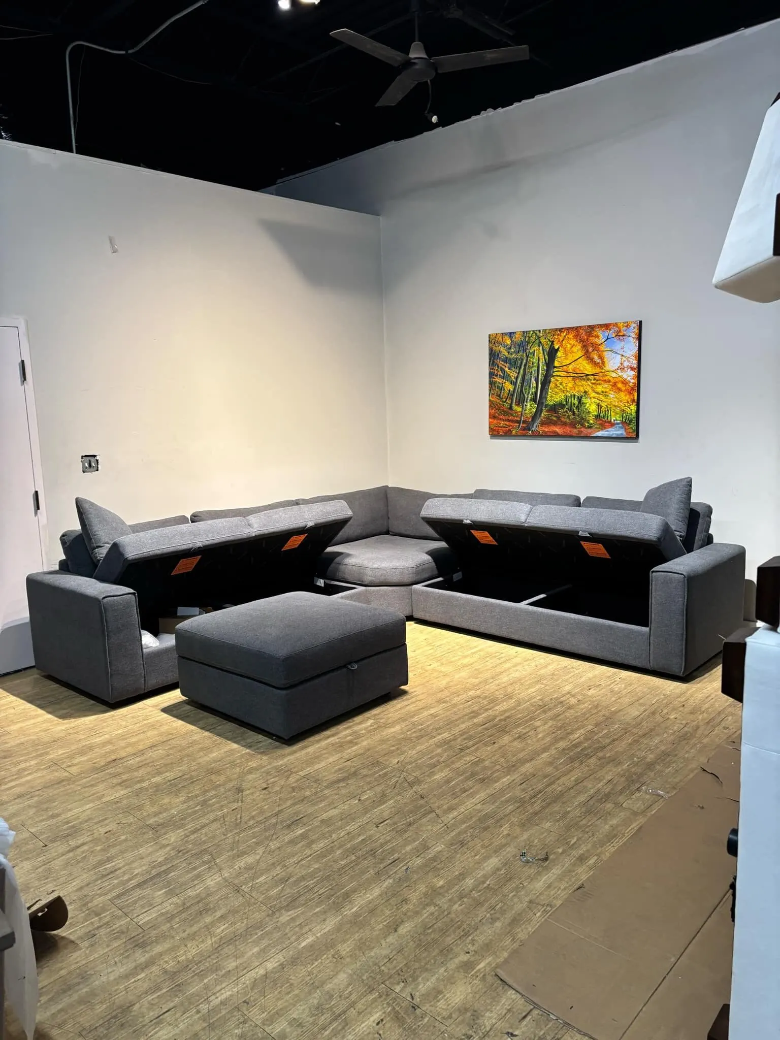 Thomasville Bryden Fabric Sectional With Storage Seats And Ottoman - Image 1