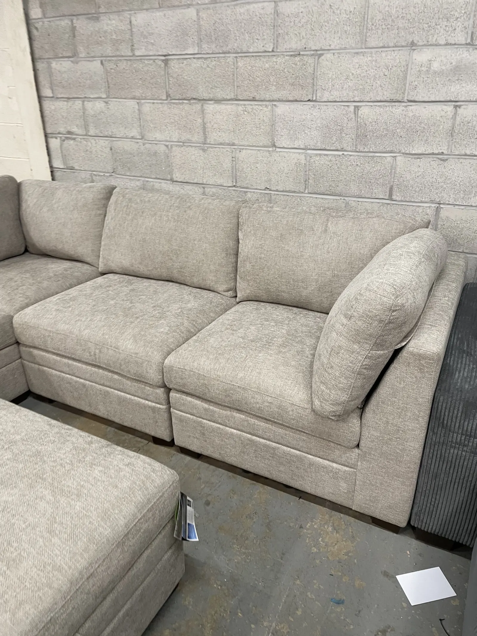 Thomasville Tisdale 6 Piece Fabric Modular Sectional With Storage Ottoman Taupe - Image 2