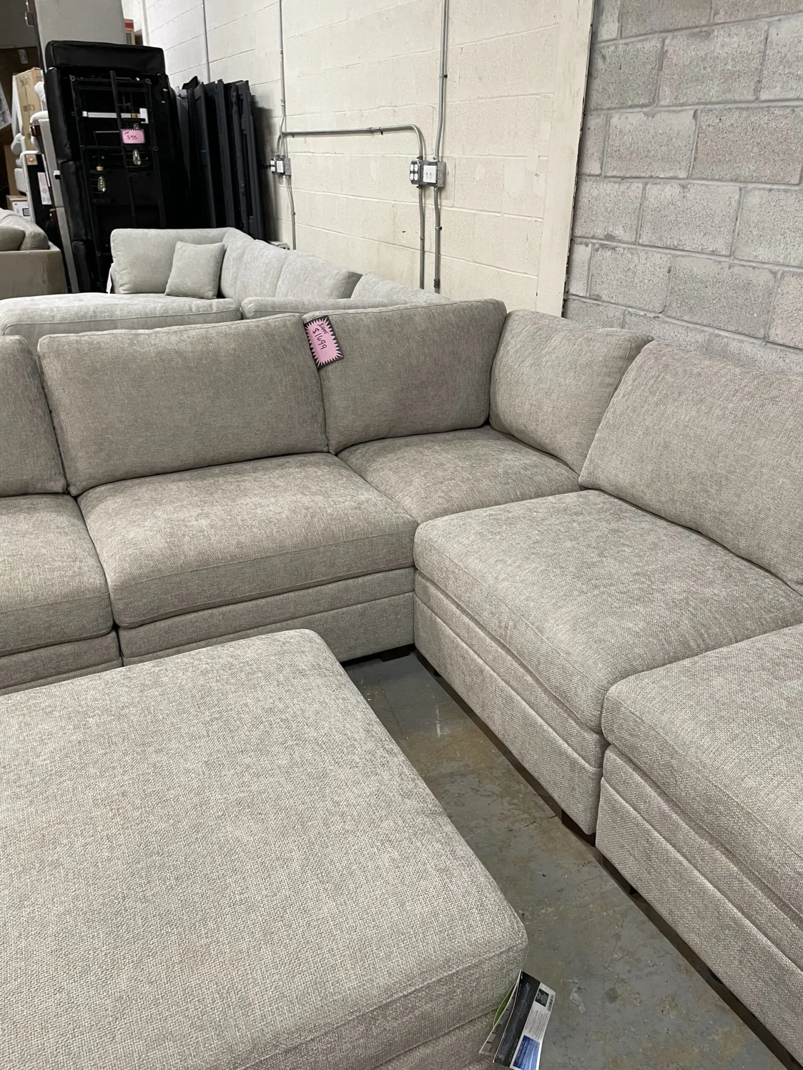 Thomasville Tisdale 6 Piece Fabric Modular Sectional With Storage Ottoman Taupe - Image 3