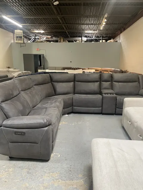 Zakary 6-piece Fabric Power Reclining Sectional With Power Headrests, Dark Gray